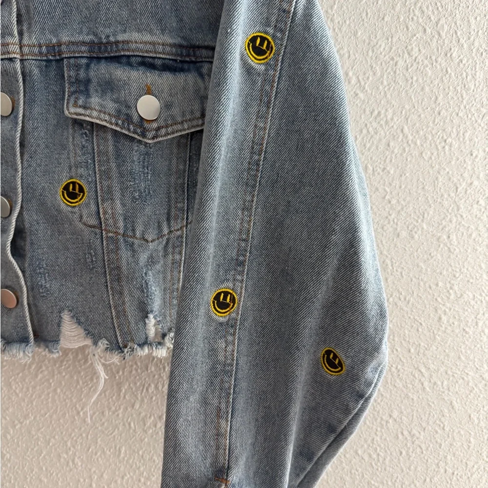 Denim Jacket with Smiley Patches - Picture 3 of 13